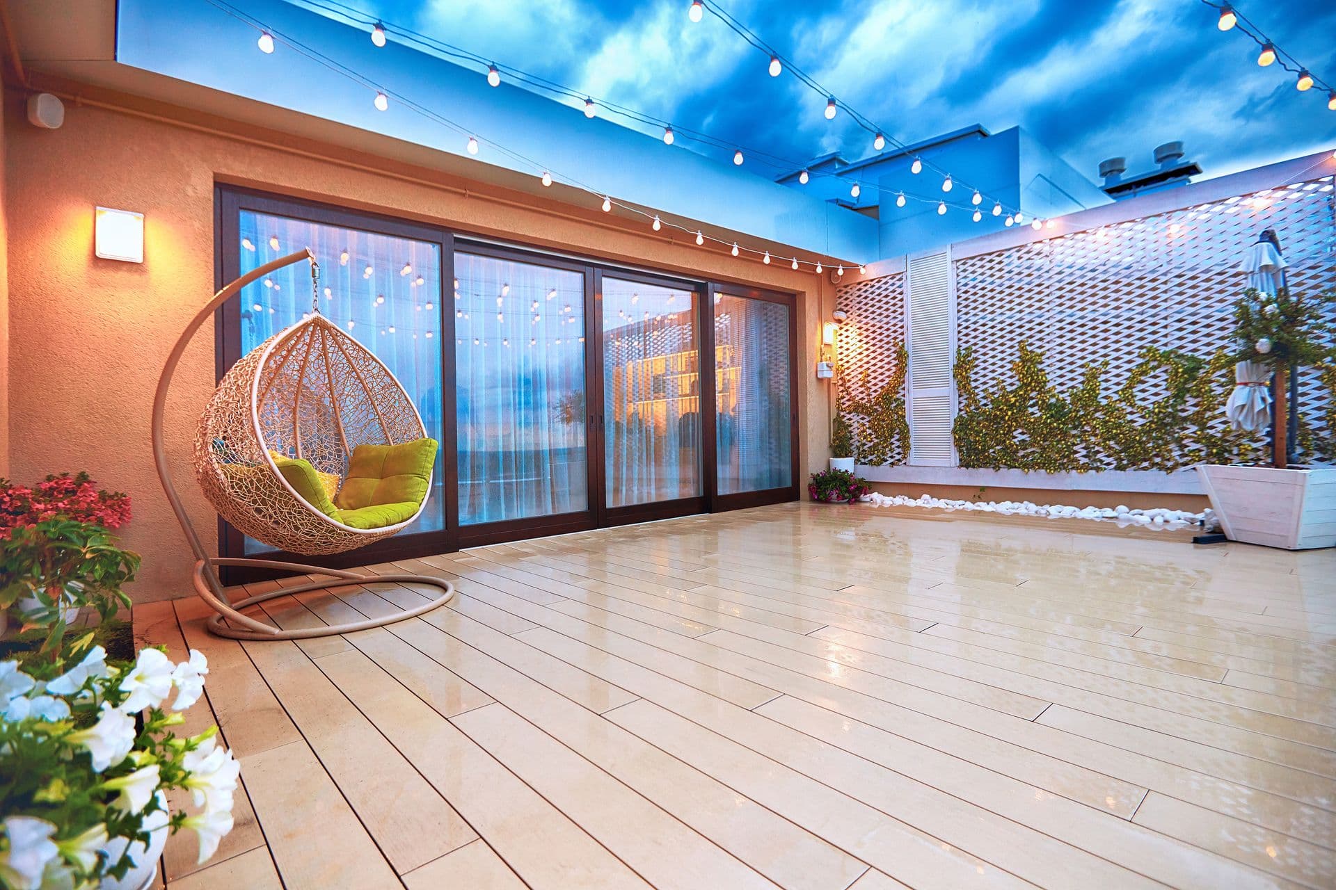 Back porch with sliding glass door